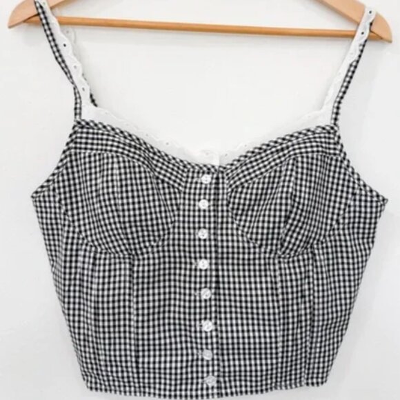 Brand New Women's SIM & SAM Gingham Crop Top - Picture 1 of 7